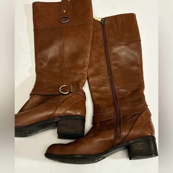 Bandolino Brown Leather Heeled Zipper Riding Boots with Buckle Size 7.5 - Picture 7 of 16